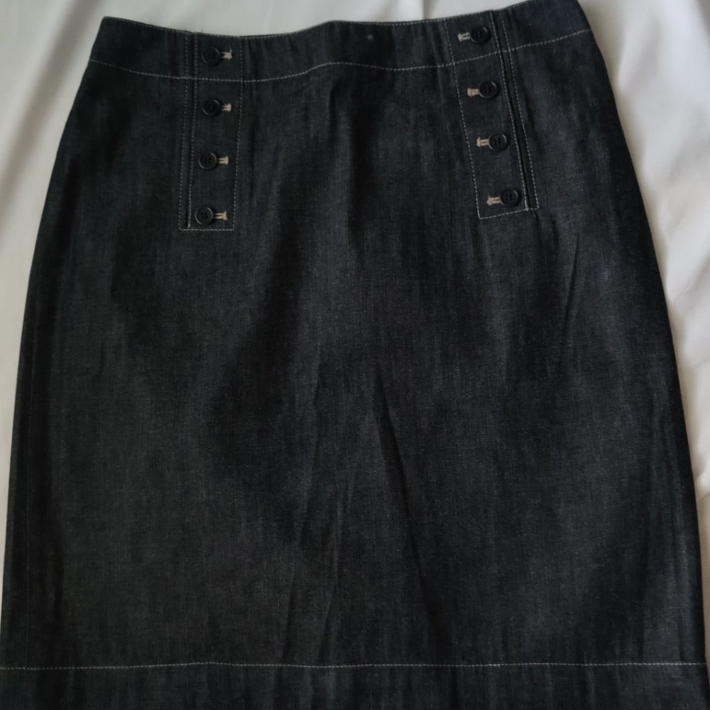 Calvin Klein Denim Jean Women Skirt 2 Back Pockets A Line Side Zipper Black 6
